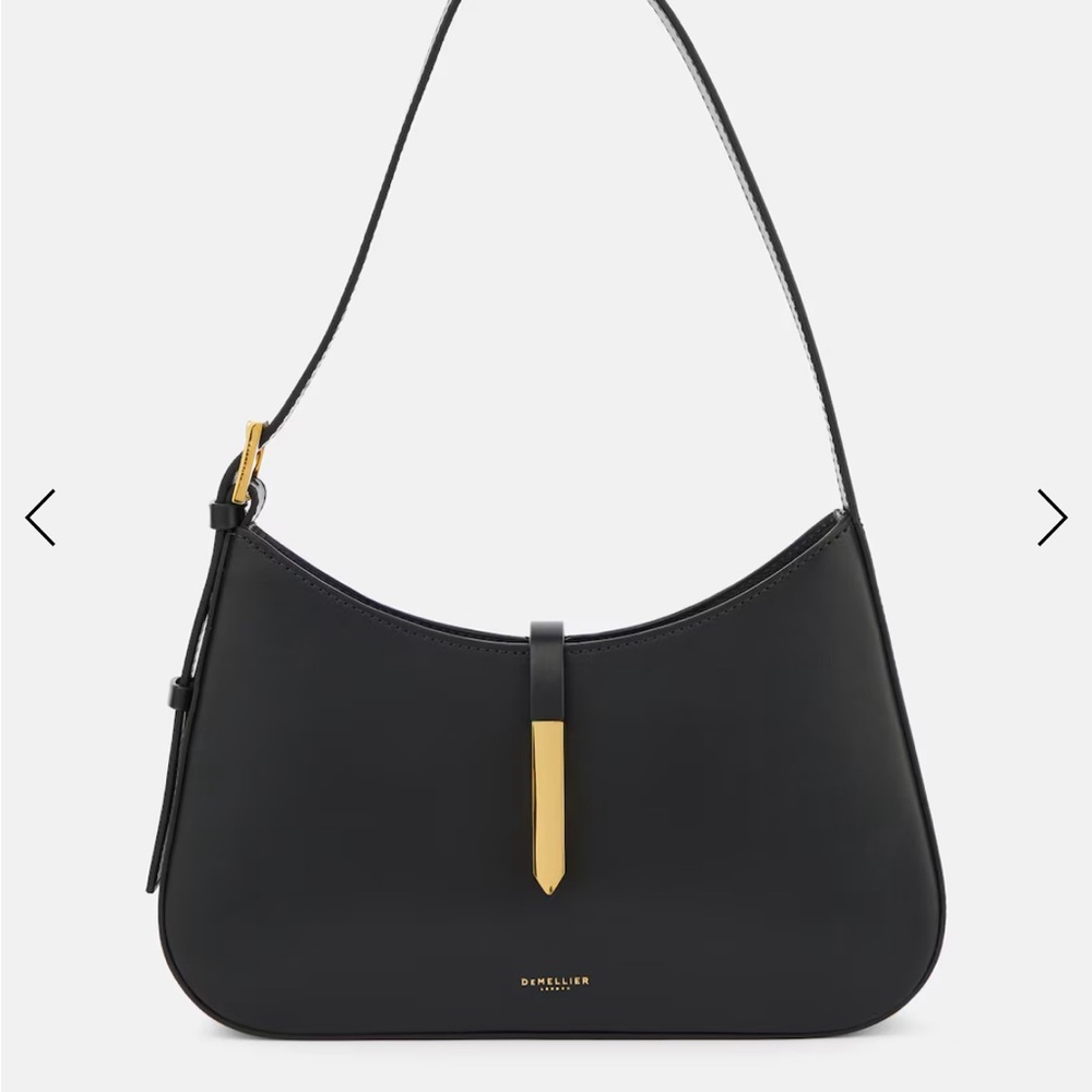 DeMellier Tokyo Black Leather Shoulder Bag with Gold Accent